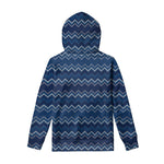 Blue Chevron Knitted Pattern Print Pullover Hoodie