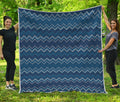 Blue Chevron Knitted Pattern Print Quilt