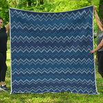 Blue Chevron Knitted Pattern Print Quilt