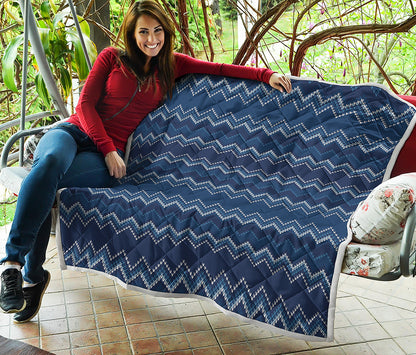 Blue Chevron Knitted Pattern Print Quilt