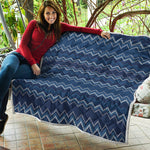 Blue Chevron Knitted Pattern Print Quilt