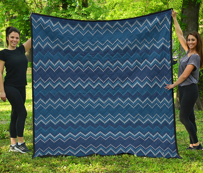 Blue Chevron Knitted Pattern Print Quilt