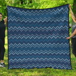 Blue Chevron Knitted Pattern Print Quilt