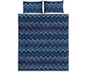 Blue Chevron Knitted Pattern Print Quilt Bed Set