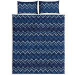 Blue Chevron Knitted Pattern Print Quilt Bed Set