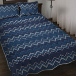 Blue Chevron Knitted Pattern Print Quilt Bed Set