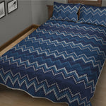 Blue Chevron Knitted Pattern Print Quilt Bed Set