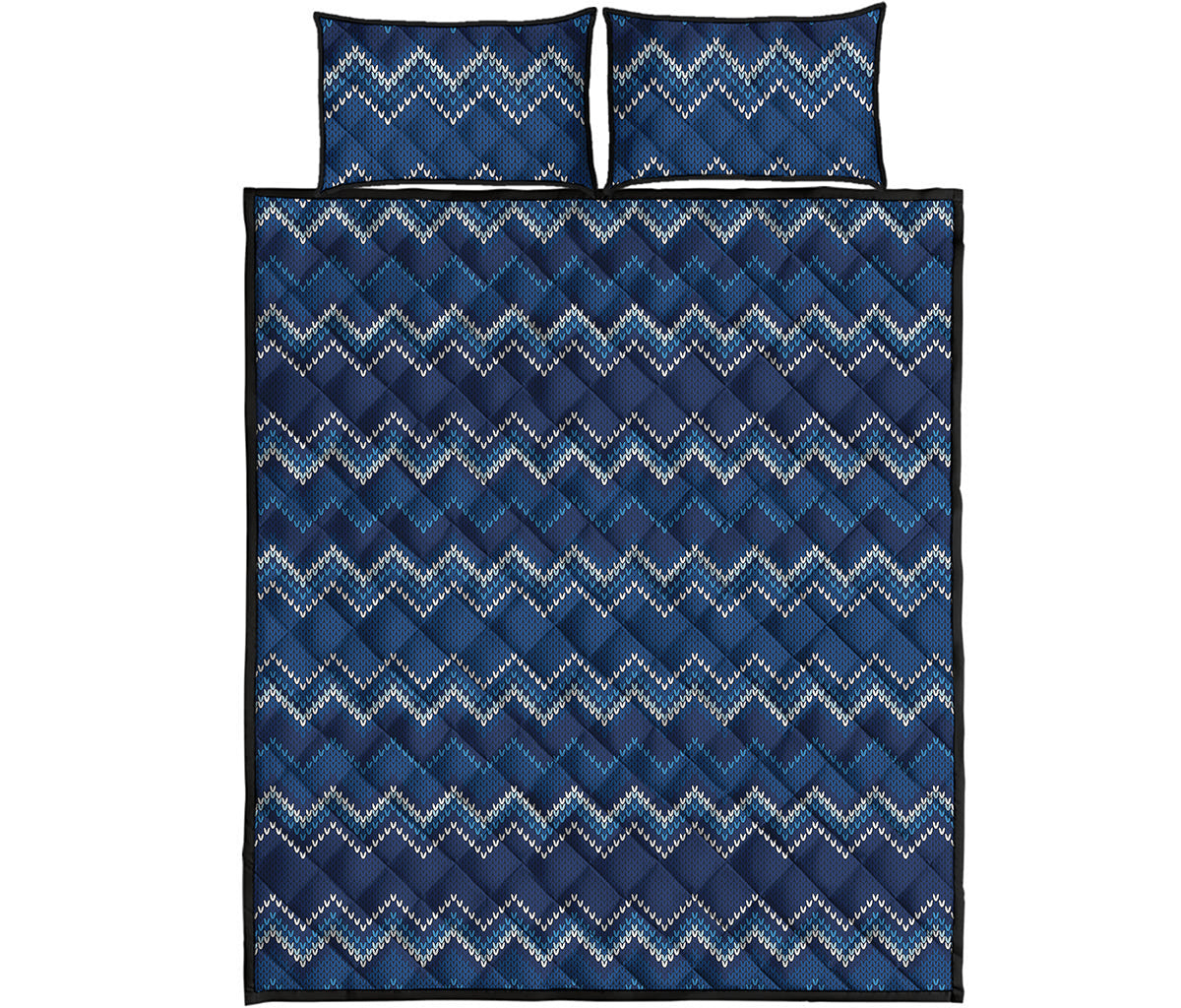 Blue Chevron Knitted Pattern Print Quilt Bed Set