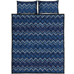Blue Chevron Knitted Pattern Print Quilt Bed Set