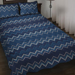 Blue Chevron Knitted Pattern Print Quilt Bed Set