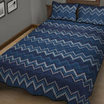 Blue Chevron Knitted Pattern Print Quilt Bed Set
