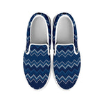 Blue Chevron Knitted Pattern Print White Slip On Shoes