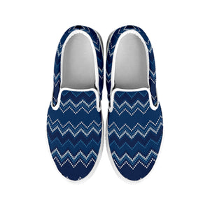 Blue Chevron Knitted Pattern Print White Slip On Shoes