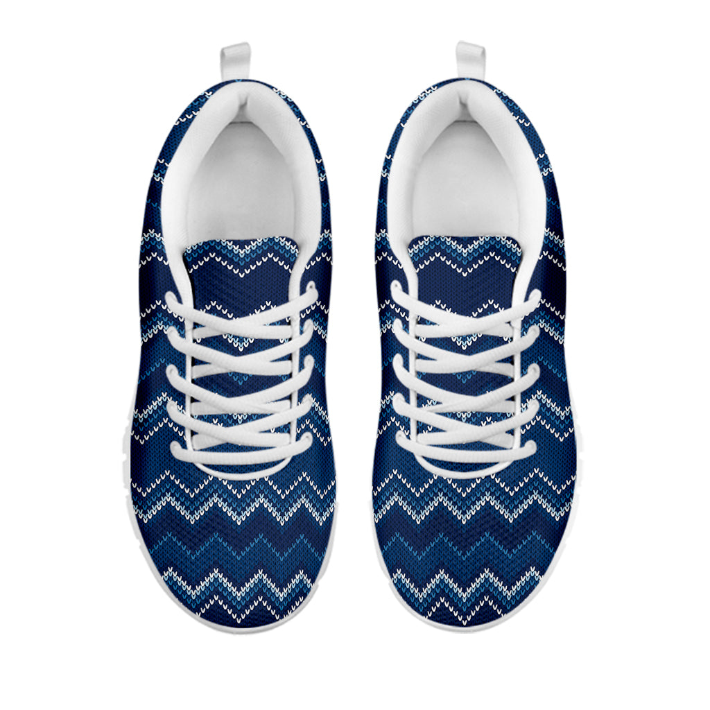 Blue Chevron Knitted Pattern Print White Sneakers