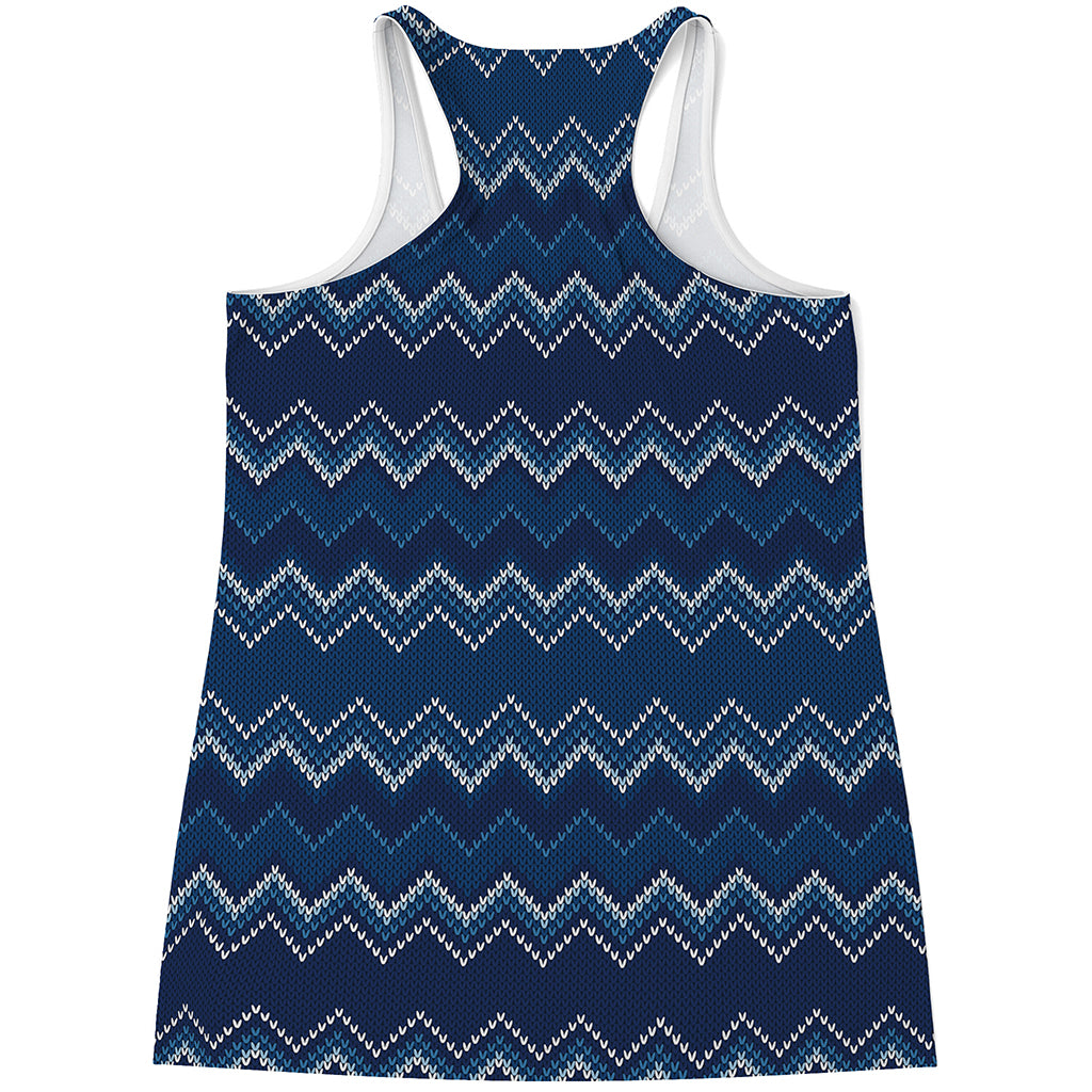 Blue Chevron Knitted Pattern Print Women's Racerback Tank Top