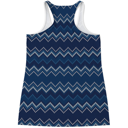 Blue Chevron Knitted Pattern Print Women's Racerback Tank Top