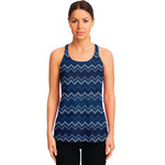 Blue Chevron Knitted Pattern Print Women's Racerback Tank Top