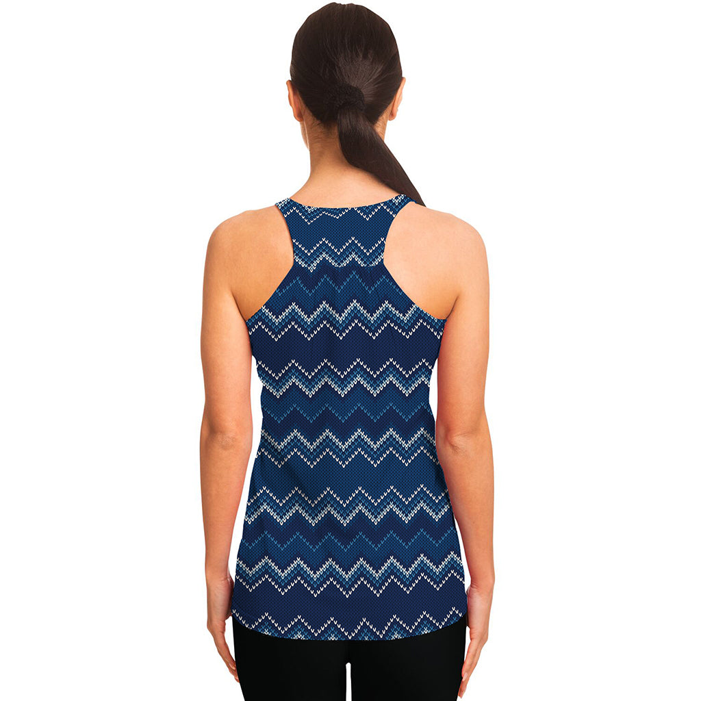 Blue Chevron Knitted Pattern Print Women's Racerback Tank Top
