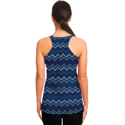 Blue Chevron Knitted Pattern Print Women's Racerback Tank Top