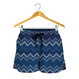 Blue Chevron Knitted Pattern Print Women's Shorts