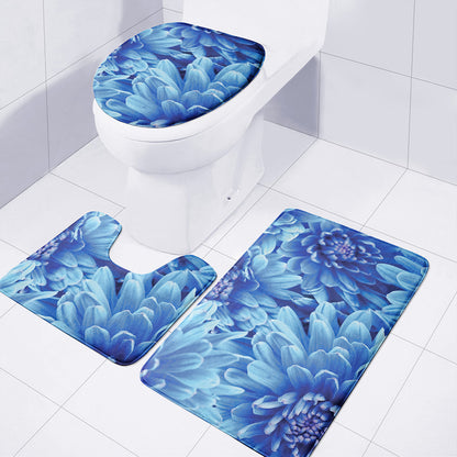 Blue Chrysanthemum Flower Print 3 Piece Bath Mat Set