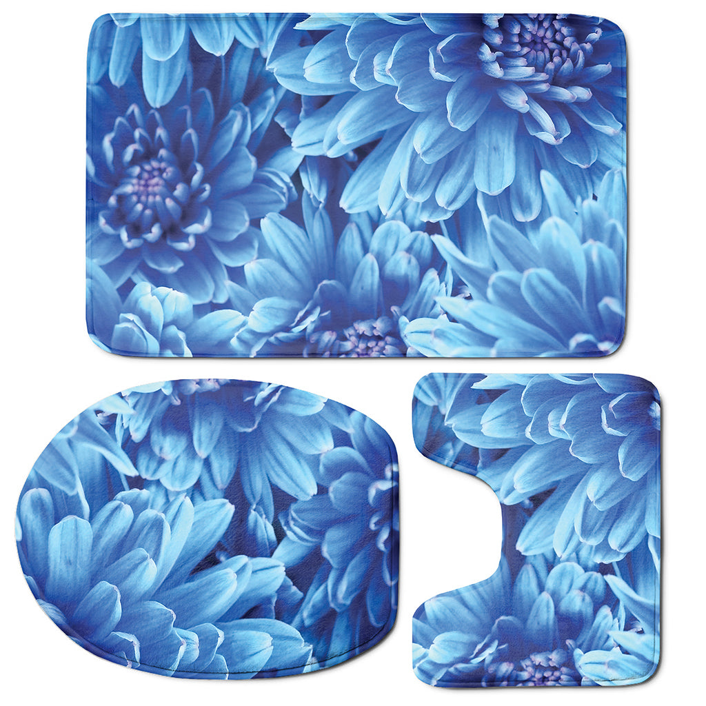 Blue Chrysanthemum Flower Print 3 Piece Bath Mat Set