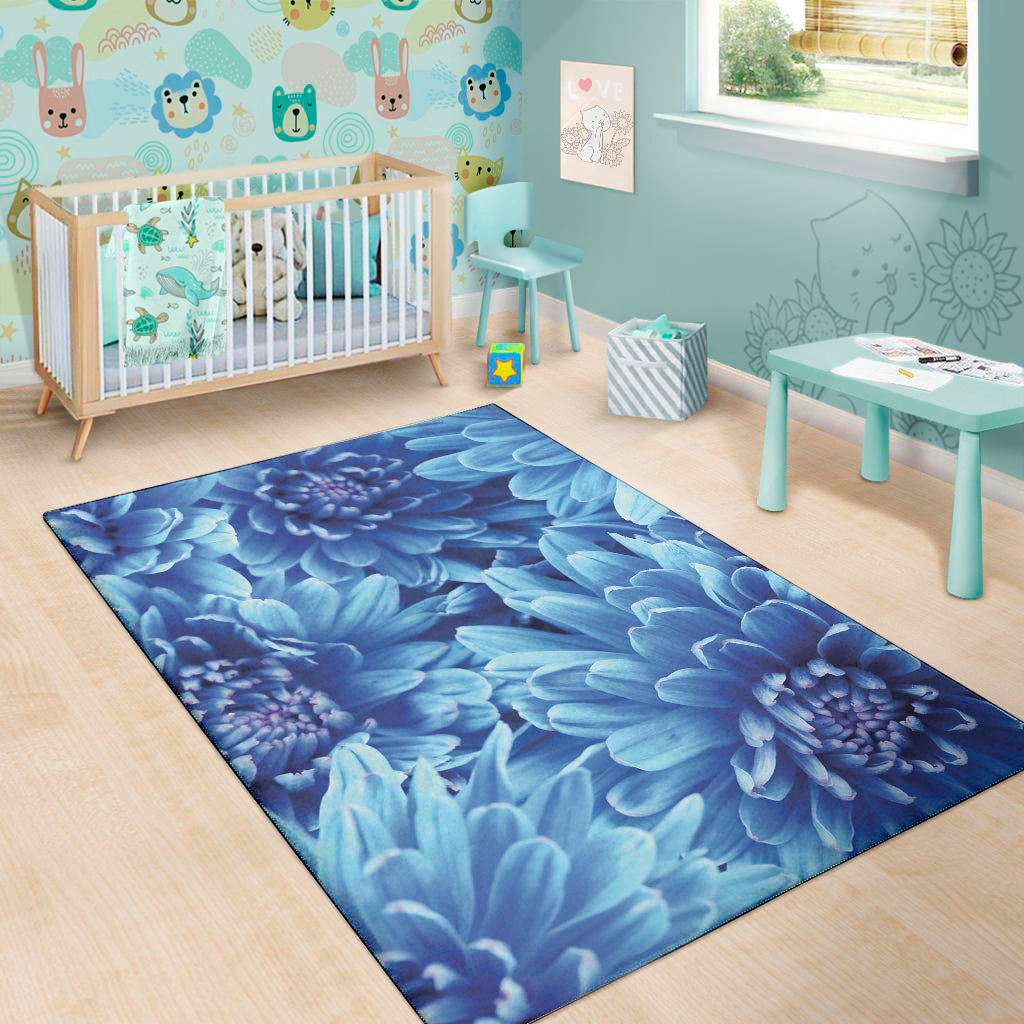 Blue Chrysanthemum Flower Print Area Rug