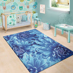 Blue Chrysanthemum Flower Print Area Rug