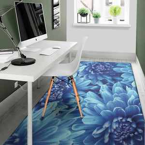 Blue Chrysanthemum Flower Print Area Rug