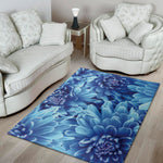 Blue Chrysanthemum Flower Print Area Rug