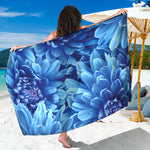 Blue Chrysanthemum Flower Print Beach Sarong Wrap