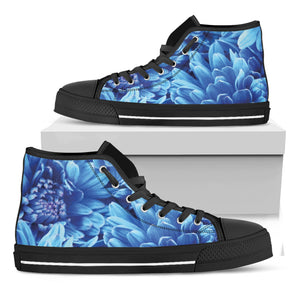 Blue Chrysanthemum Flower Print Black High Top Shoes