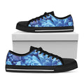 Blue Chrysanthemum Flower Print Black Low Top Sneakers