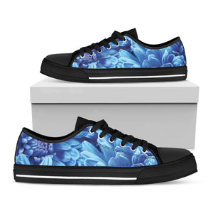 Blue Chrysanthemum Flower Print Black Low Top Shoes