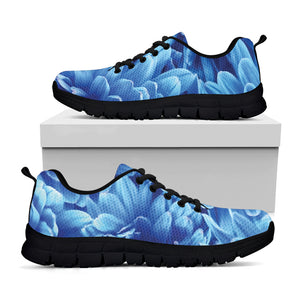 Blue Chrysanthemum Flower Print Black Sneakers