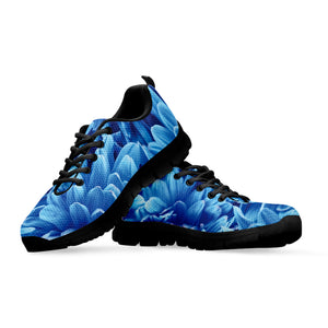 Blue Chrysanthemum Flower Print Black Sneakers