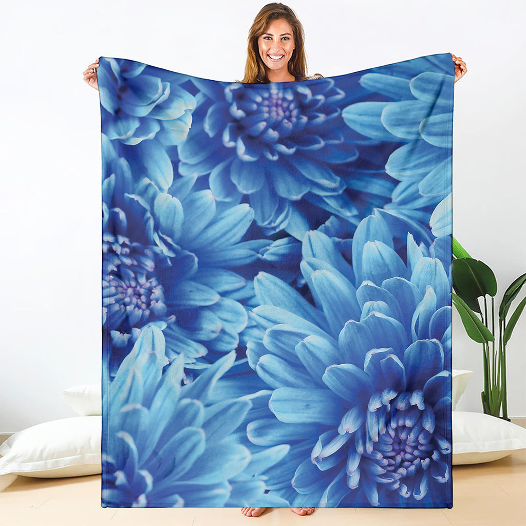 Blue Chrysanthemum Flower Print Blanket