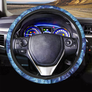 Blue Chrysanthemum Flower Print Car Steering Wheel Cover