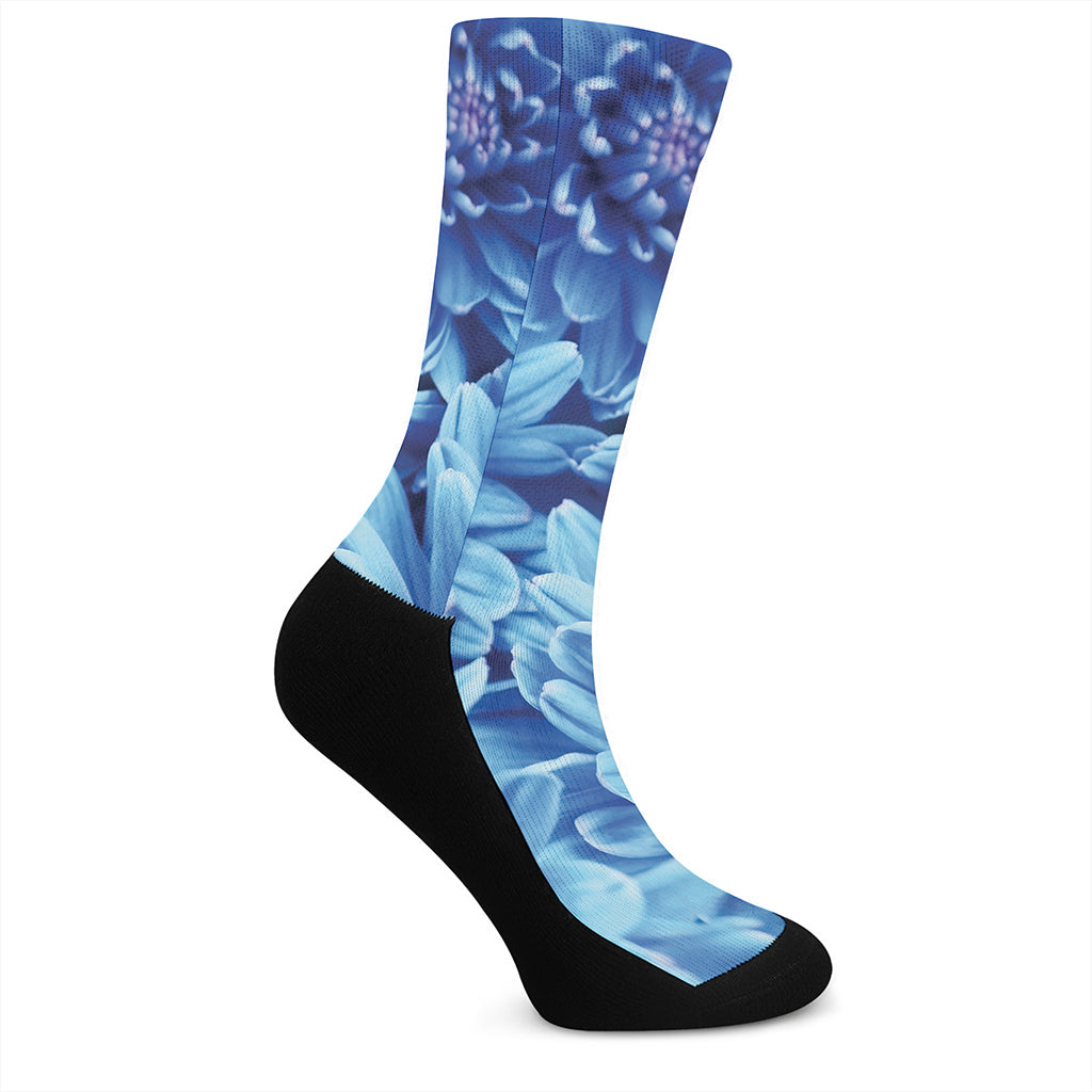 Blue Chrysanthemum Flower Print Crew Socks