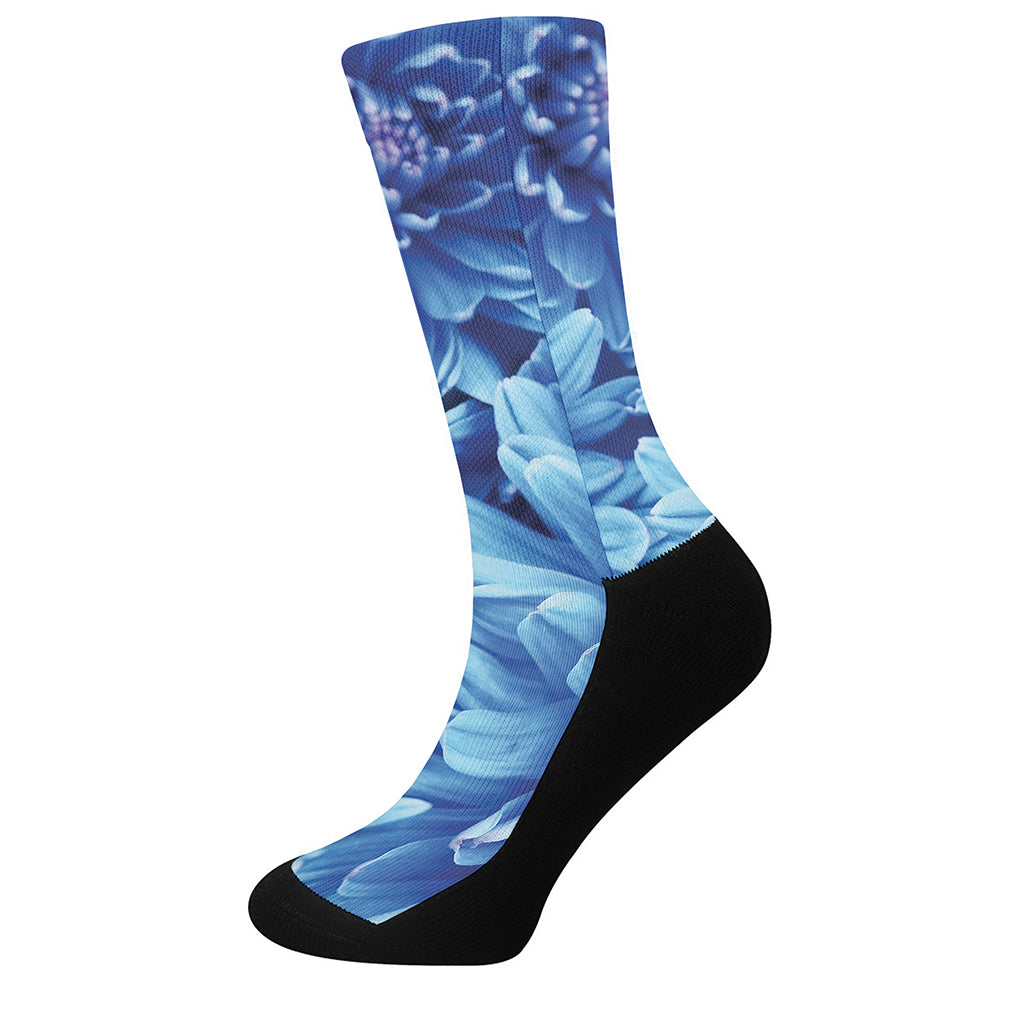 Blue Chrysanthemum Flower Print Crew Socks