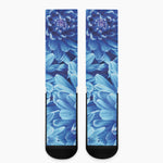 Blue Chrysanthemum Flower Print Crew Socks