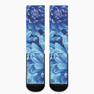 Blue Chrysanthemum Flower Print Crew Socks