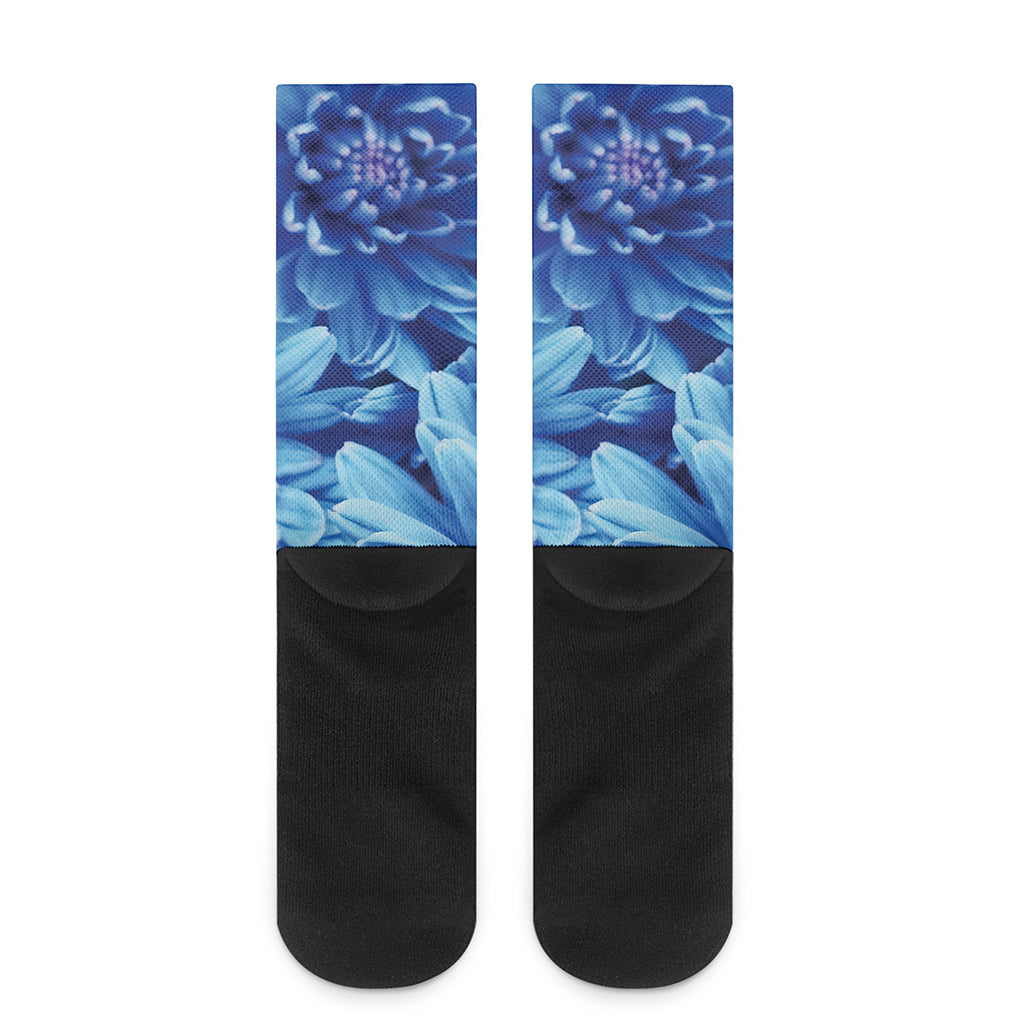 Blue Chrysanthemum Flower Print Crew Socks