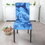 Blue Chrysanthemum Flower Print Dining Chair Slipcover