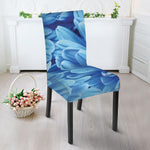 Blue Chrysanthemum Flower Print Dining Chair Slipcover