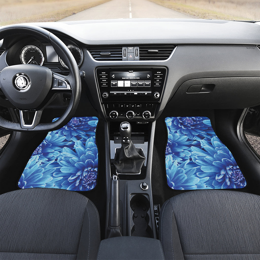 Blue Chrysanthemum Flower Print Front and Back Car Floor Mats