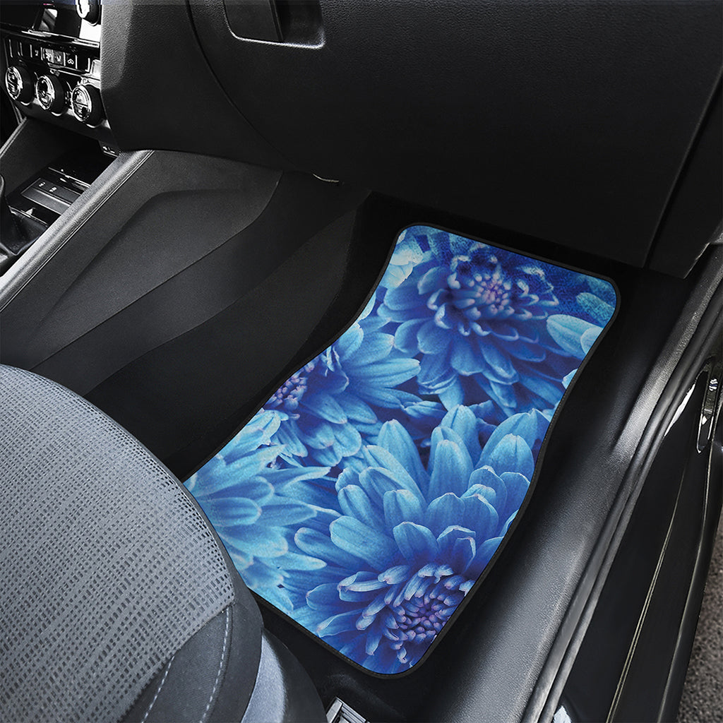 Blue Chrysanthemum Flower Print Front and Back Car Floor Mats