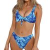 Blue Chrysanthemum Flower Print Front Bow Tie Bikini