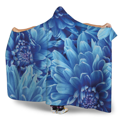 Blue Chrysanthemum Flower Print Hooded Blanket