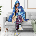 Blue Chrysanthemum Flower Print Hooded Blanket